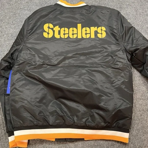 Pittsburgh Steelers Ultra Game NFL Mens Medium Satin Bomber Jacket Snap New